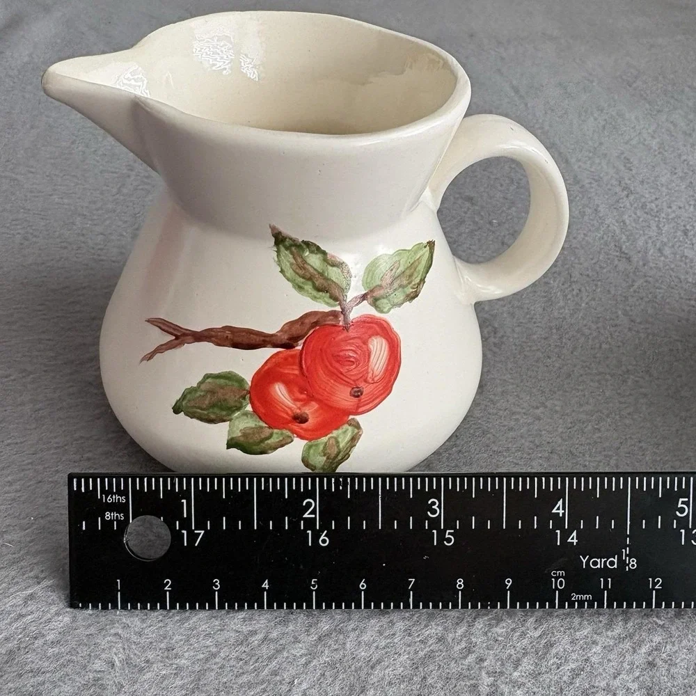 Apple Red Cream And Sugar Set Hand painted‎ Vintage Dinnerware MCM Handmade